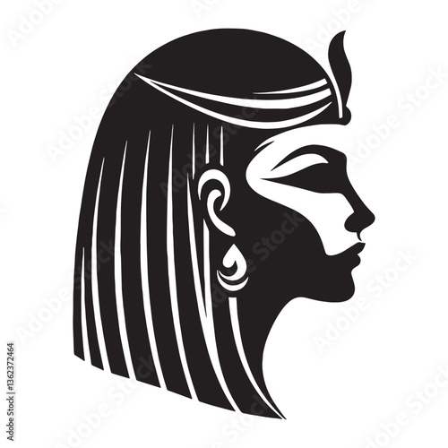 Alluring Cleopatra face silhouette, captivating history lovers - Cleopatra illustration - Cleopatra vector - Egyptian queen silhouette - Egyptian silhouette

