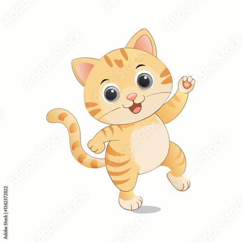 Vector illustration of a cute cartoon funny cat waving its paw