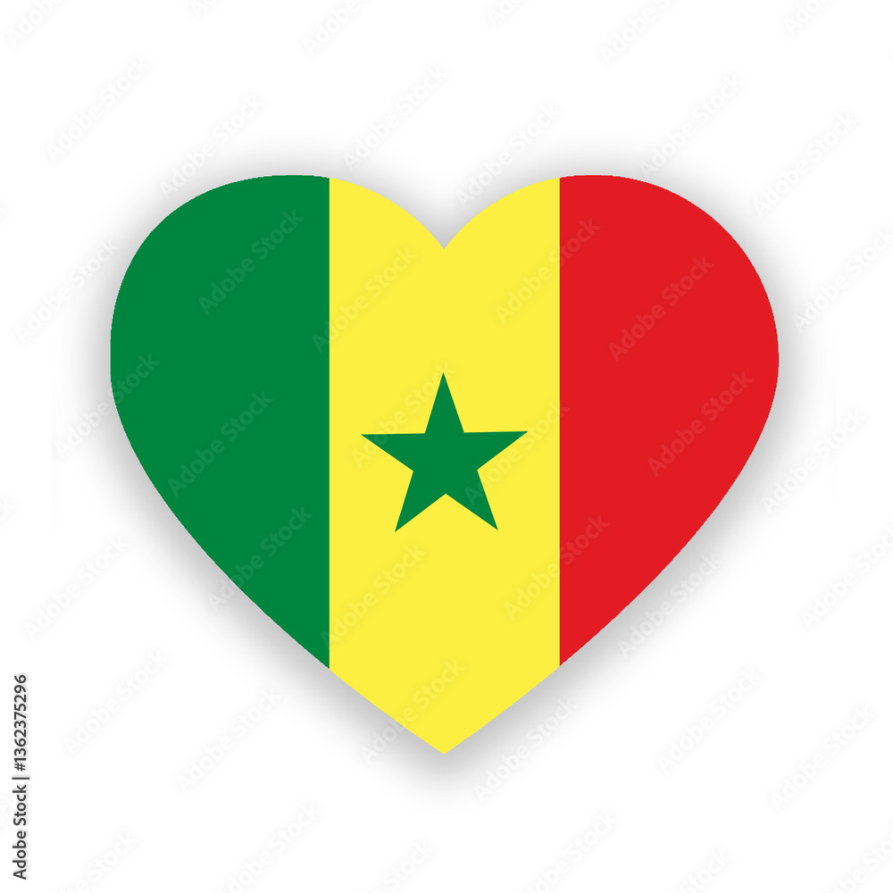 Senegal national flag in heart shape isolated on white. Illustration Senegal national flag in heart shape isolated on white. Illustration