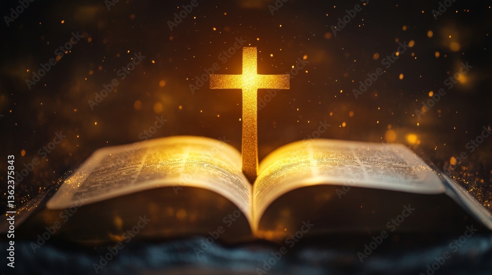 Open book with cross on sunset background. Christian concept. Open book with cross on sunset background. Christian concept.