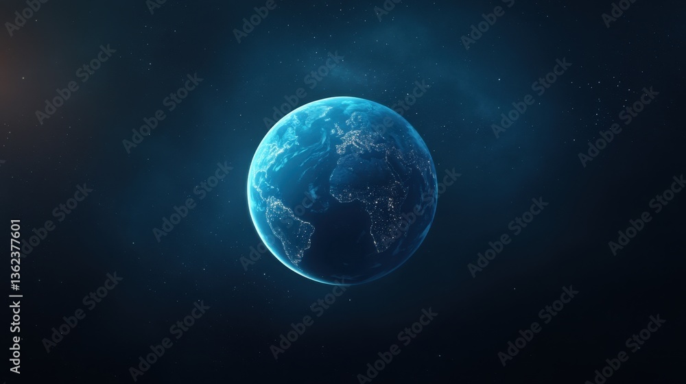 Obraz premium Stunning Overhead View of Earth with Illuminated Continents and Starry Background for Creative Projects and Environmental Themes