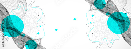 Science fiction background. Abstract image of wireframe wave and sphere with plexus effect.