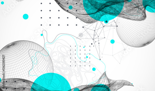 Obraz na płótnie Science fiction background. Abstract image of wireframe wave and sphere with plexus effect. w salonie