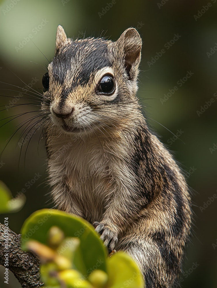 Fototapeta premium Adorable Chipmunk Portrait: A Close-Up of a Small Rodent