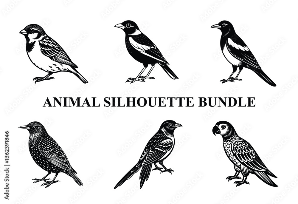 Fototapeta premium Wild Animal Silhouette Bundle | Safari Wildlife Clipart | Jungle Predator Vector