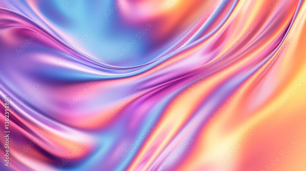 Obraz premium Vibrant, flowing, iridescent fabric. A dynamic blend of pastel colors creating a smooth, liquid effect. Fluid, abstract design