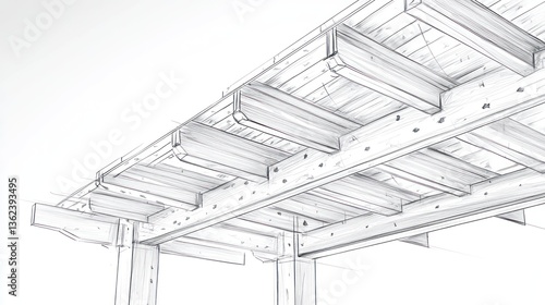 Detailed architectural drawing of a wooden pergola's structural support