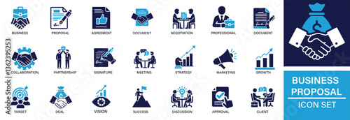  Business Proposal icon set Business, Proposal, Document, Agreement, Contract, Negotiation, Deal, .You can easily change the color.