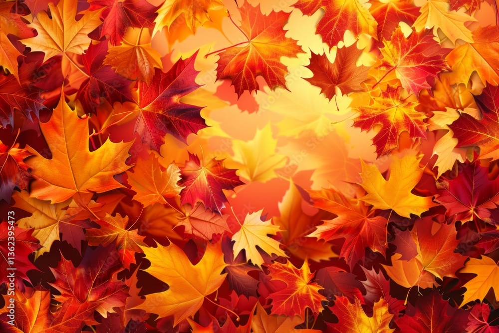 Orange fall leaves in park, autumn natural background. Neural network ai generated Orange fall leaves in park, autumn natural background. Neural network ai generated