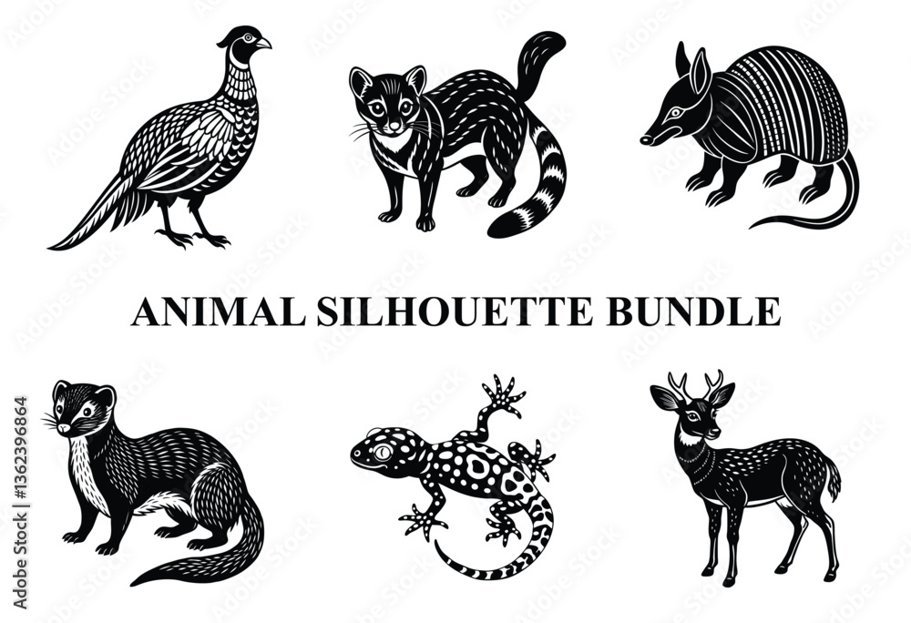 Naklejka premium Wild Animal Silhouette Bundle | Safari Wildlife Clipart | Jungle Predator Vector