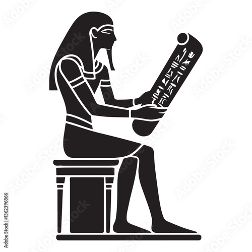 Esteemed Egyptian Scribe silhouette, a vital part of ancient rule - Egyptian scribe illustration - Egyptian scribe vector - Egyptian silhouette

