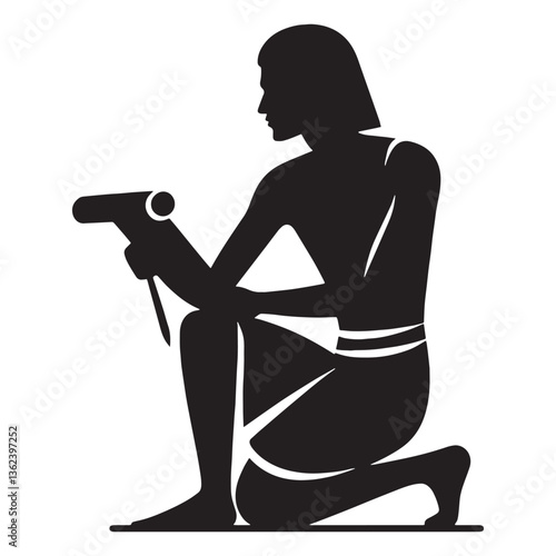 Regal Egyptian Scribe silhouette, writing under royal command - Egyptian scribe illustration - Egyptian scribe vector - Egyptian silhouette

