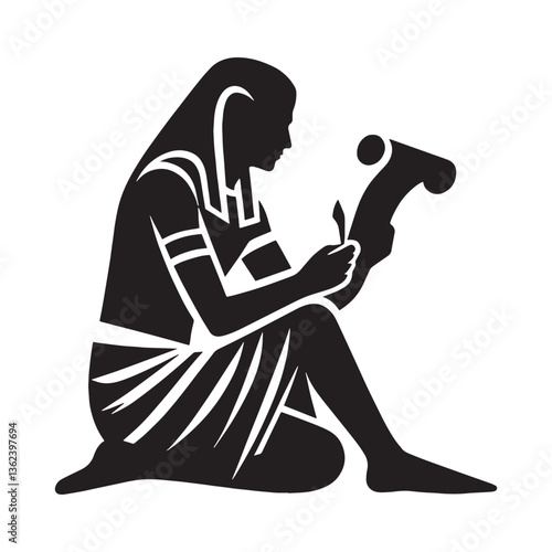 Historic Egyptian Scribe silhouette, chronicling the ages - Egyptian scribe illustration - Egyptian scribe vector - Egyptian silhouette

