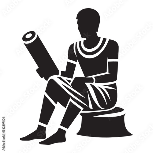 Timeless Egyptian Scribe silhouette, inscribing ancient texts - Egyptian scribe illustration - Egyptian scribe vector - Egyptian silhouette

