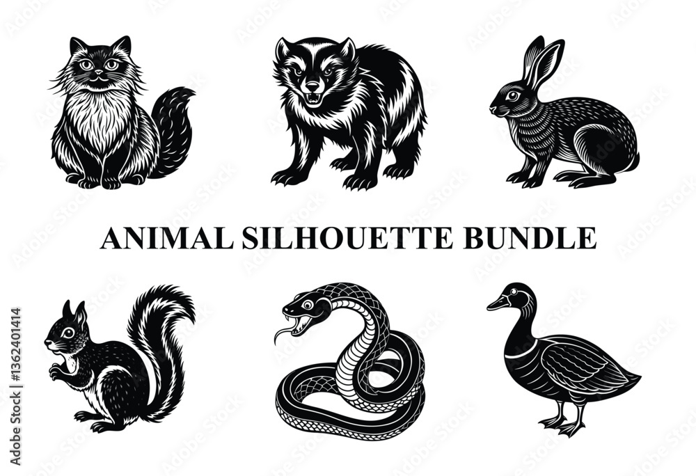 Fototapeta premium Wild Animal Silhouette Bundle | Safari Wildlife Clipart | Jungle Predator Vector
