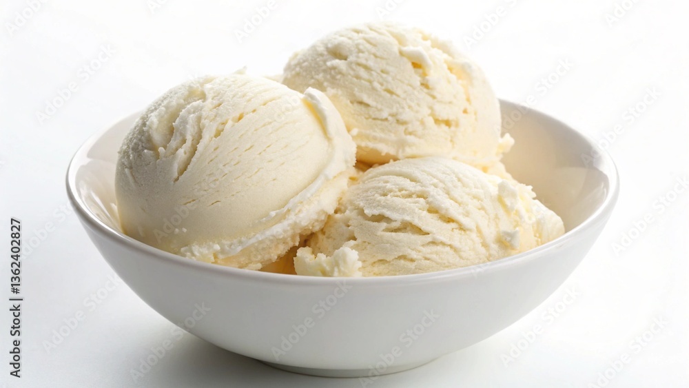Vanilla ice cream in bowl on white Vanilla ice cream in bowl on white