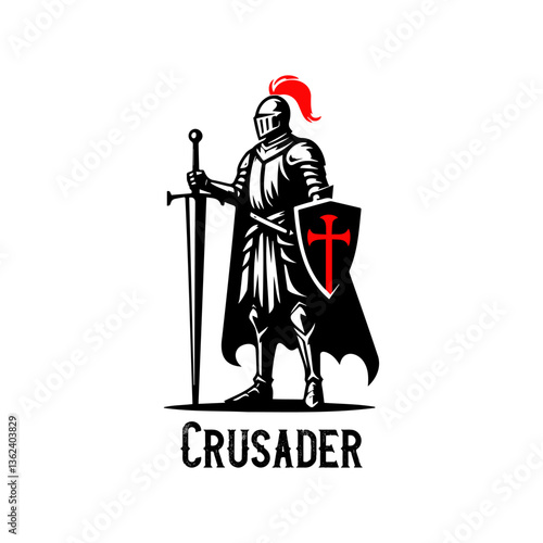 vector logo of crusader with sword and shield