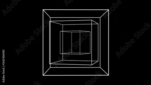 wireframe cube element rotates on black background