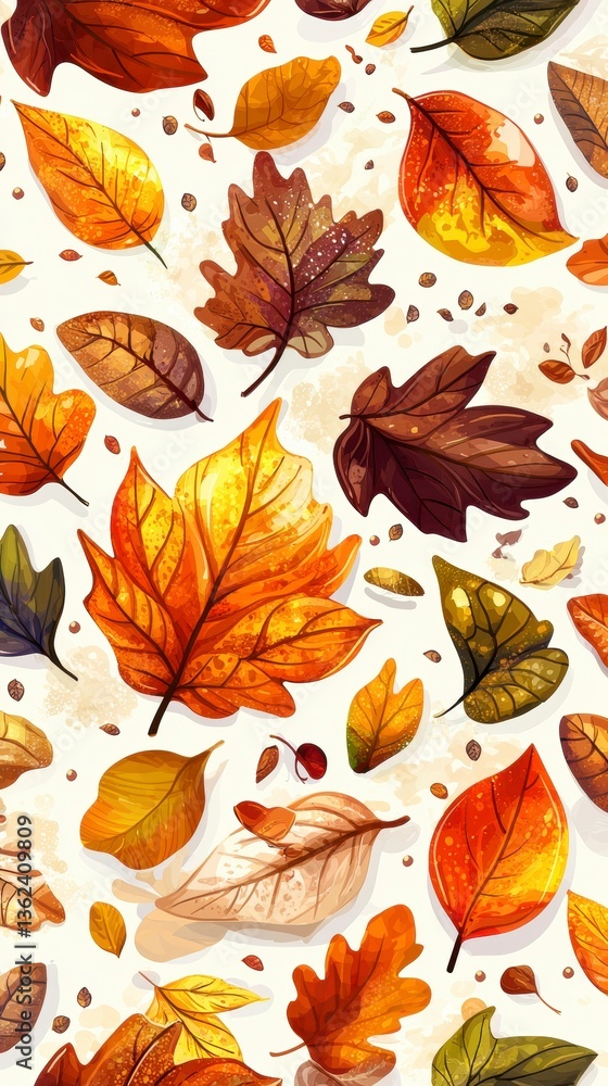 Obraz premium Colorful autumn leaves falling nature illustration seasonal beauty close-up vibrant textures