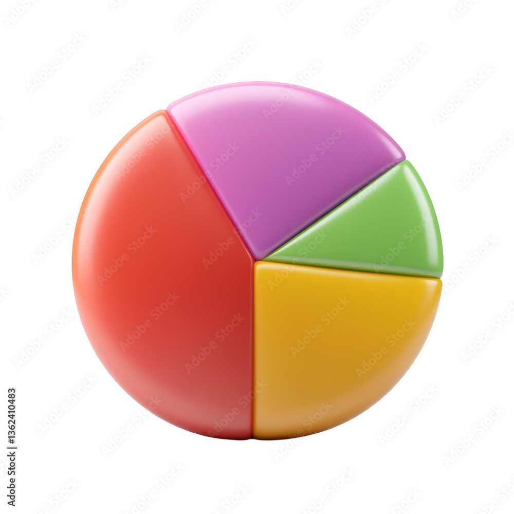 Colorful pie chart with four segments showing different data categories Colorful pie chart with four segments showing different data categories