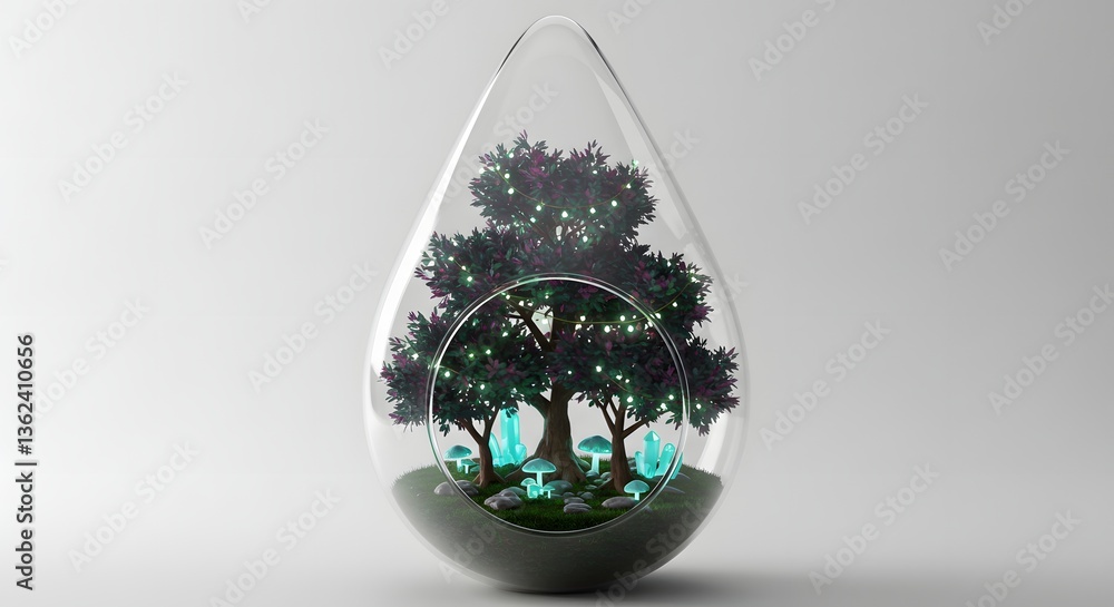 Enchanted miniature ecosystem inside a glass terrarium, a fantasy realm Enchanted miniature ecosystem inside a glass terrarium, a fantasy realm