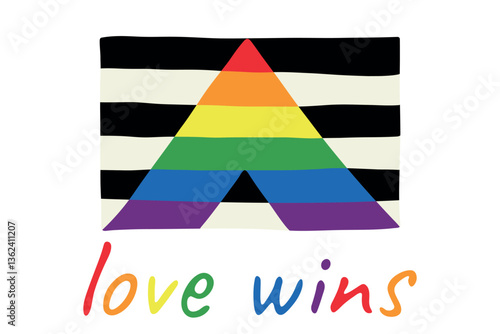 Colorful Straight ally pride flag Happy pride day LGBTQ community Pride Month Vector hand drawn doodle for posters, stickers, logo, cards