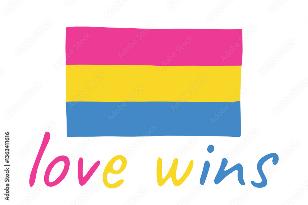 Fototapeta premium Colorful Pansexual pride flag Happy pride day LGBTQ community Pride Month Vector hand drawn doodle for posters, stickers, logo, cards