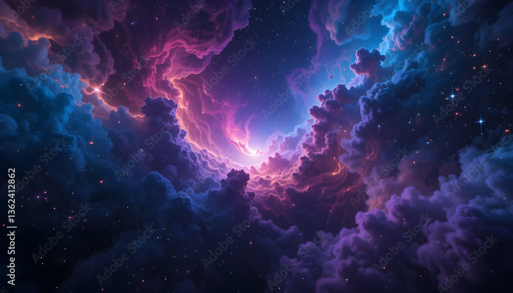 Fototapeta premium Cosmic Nebula Clouds in Deep Space with Bright Stars