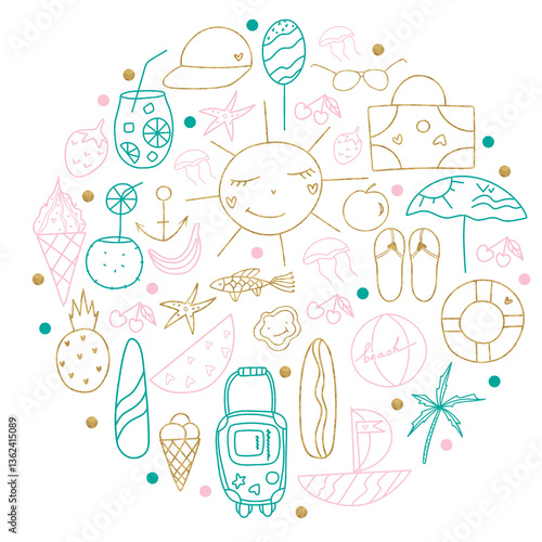 summer  elements concept  in doodle style