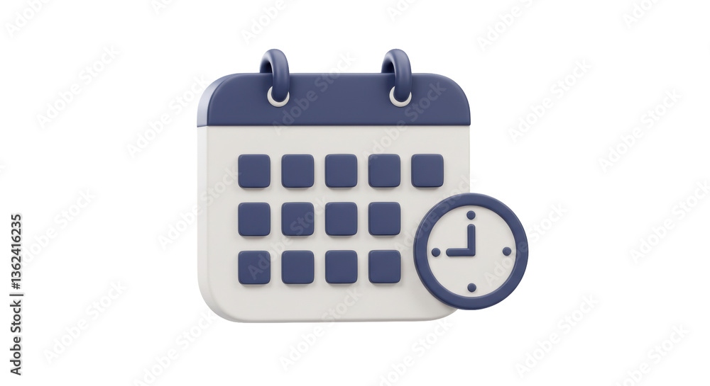 Isolated Calendar with Clock 3D Render Isolated Calendar with Clock 3D Render