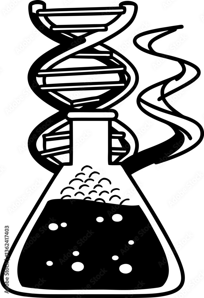dna helix emerging from laboratory flask symbolizing genetic research and biotechnology dna helix emerging from laboratory flask symbolizing genetic research and biotechnology