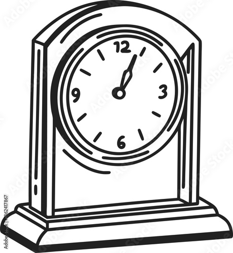 Classic mantel clock illustration retro timepiece with roman numerals, elegant antique home decor