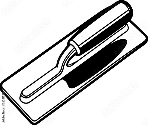 black and white trowel illustration masonry tool for plastering and smoothing construction equipment, simple line art design