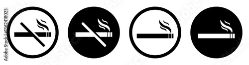 No smoking area and smoking area sign symbol. Smoking area and non-smoking area silhouette icon template design. Prohibited signs symbol. Ban sign icons. Vector illustration.