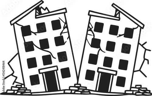 Collapsing buildings earthquake aftermath with cracked structures destruction and damage