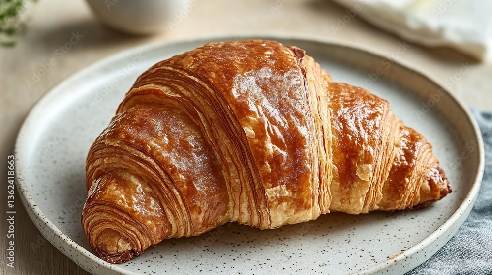 Chocolate croissant with a flaky, golden crust, filled with rich chocolate cream that flows from the inside Chocolate croissant with a flaky, golden crust, filled with rich chocolate cream that flows from the inside