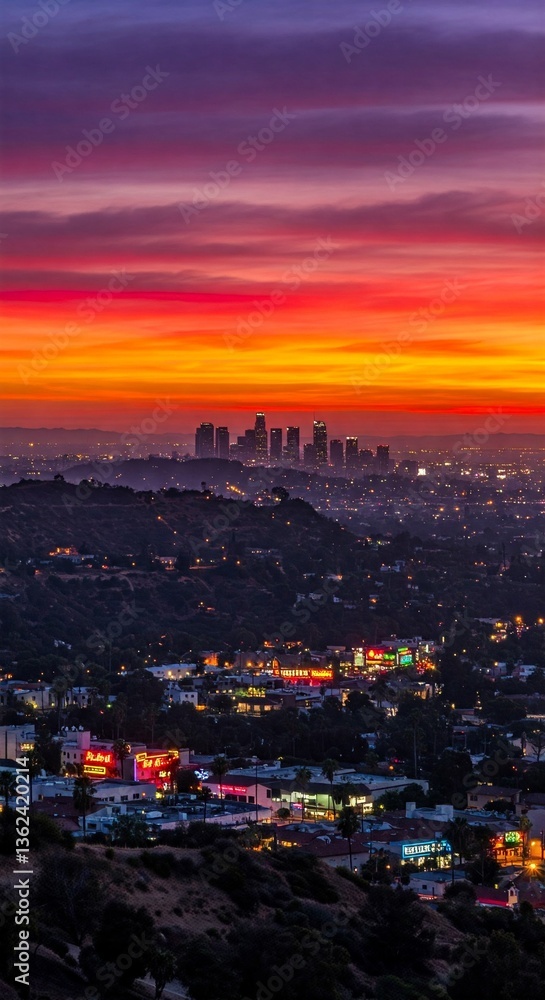 Fototapeta premium Urban Scene with Glowing Lights at Twilight