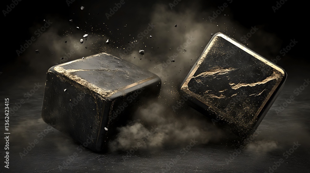 Two large weathered dice showing signs of crumbling destruction Two large weathered dice showing signs of crumbling destruction