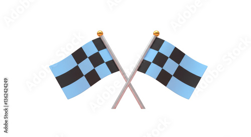 Isolated Pair of Crossed Checkered Racing Flags