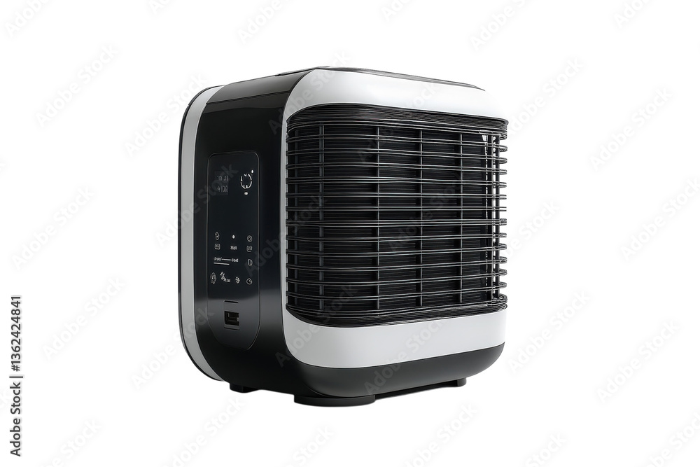 Compact Personal Space Heater Offering Instant Warmth And Comfort, Sleek Black And White Design Against A Clean Isolated on Transparent Background Compact Personal Space Heater Offering Instant Warmth And Comfort, Sleek Black And White Design Against A Clean Isolated on Transparent Background