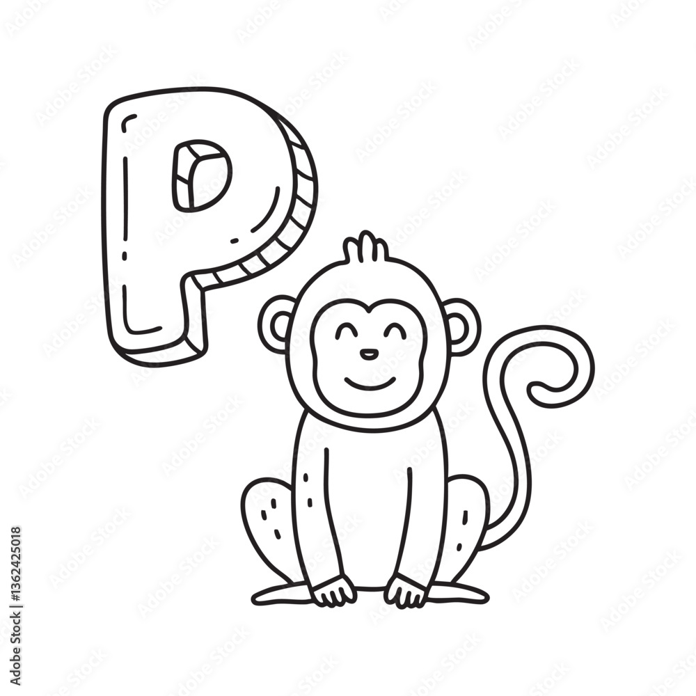 Naklejka premium An illustration of letter P stand for primate