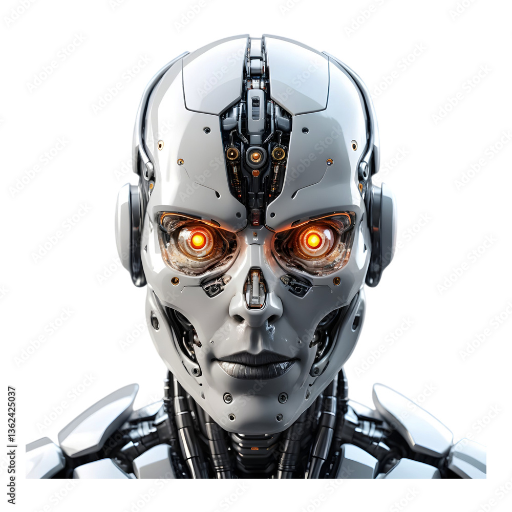 Cybernetic humanoid with a robotic skull and wires Cybernetic humanoid with a robotic skull and wires