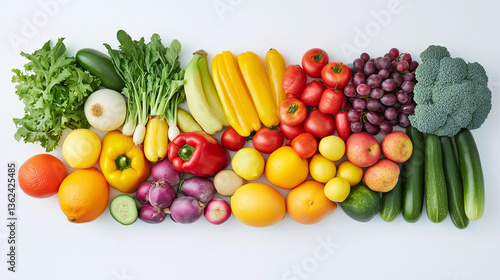 Vibrant Rainbow of Fresh Fruits and Vegetables, A Celebration of Natural Color and Abundance
