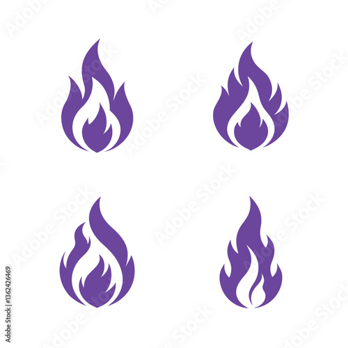 Set of Purple Fire Flame Logo Sign Vector Illustration for Logos, Promotions, Websites, Marketing, Games, Packaging, Branding, Sports, Energy and BBQ