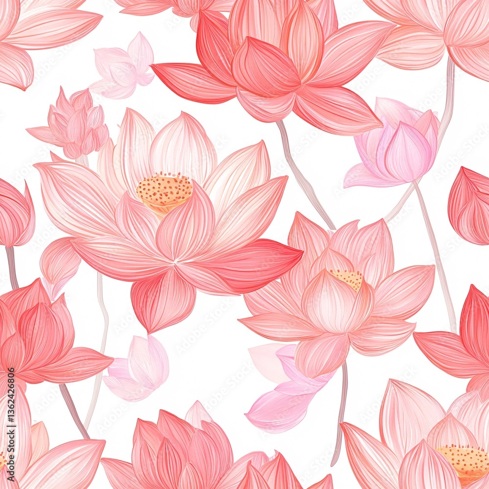 Serene Lotus Blossom Seamless Pattern in Contemporary Style Serene Lotus Blossom Seamless Pattern in Contemporary Style