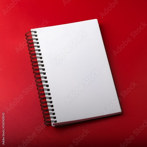 White Covered Notebook Slightly Open on Vibrant Red Surface