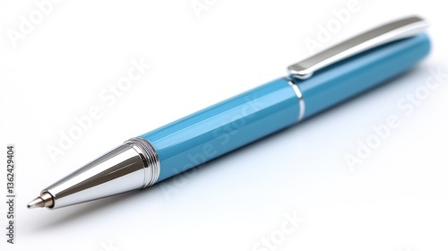 Elegant Light Blue Pen on White Background