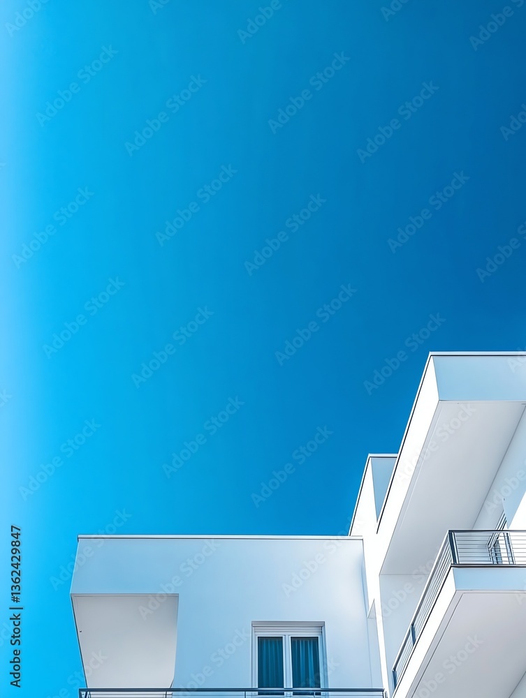 Fototapeta premium Modern Minimalist Balcony Against Clear Blue Sky