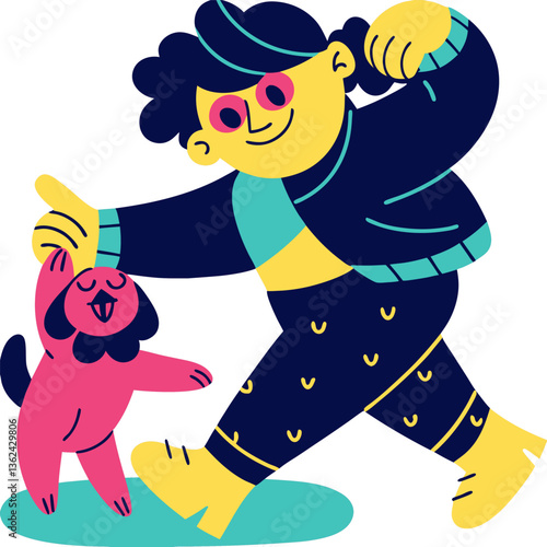 Happy Dancing with Pet – Fun and Joyful Illustration