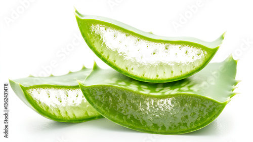 Wallpaper Mural 3 pieces of green aloe vera slices stacked, isolated on white Torontodigital.ca